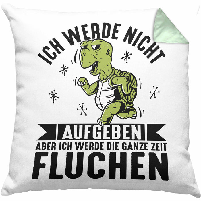 Wandern Kissen mit Füllung 40x40 Geschenk Ich Werde Nicht Aufgeben Aber Die Ganze Zeit Fluchen Wandern Geschenkidee Schildkröte (Grau) Grün Trendation