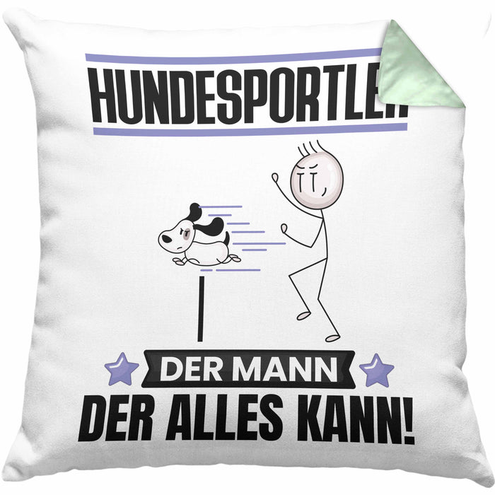 Hundesportler Kissen mit Füllung 40x40 Geschenk für Hundesportler Der Mann Der Alles Kann Geschenkidee zum Geburtstag (Grau) Grün Trendation