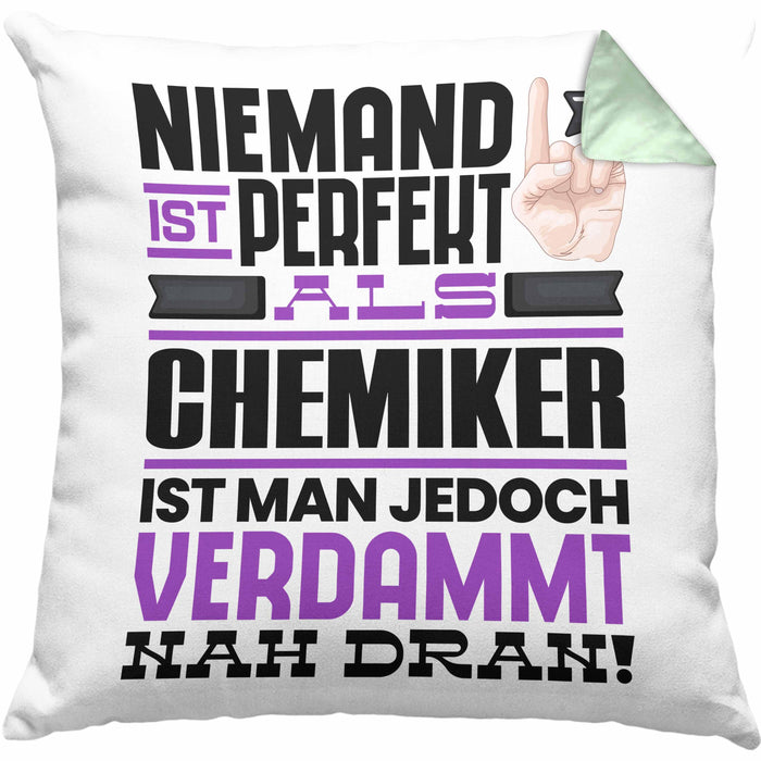 Chemiker Geschenk Kissen mit Füllung 40x40 Lustige Geschenkidee für Chemiker Geburtstag Niemand Ist Perfekt Aber Als Chemiker Ist Man Nah Dran (Grau) Grün Trendation