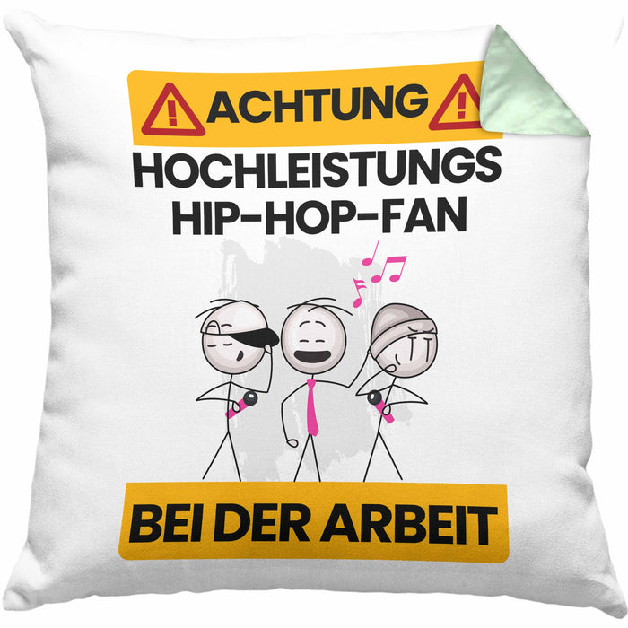 Hip-Hop-Fan Kissen mit Füllung 40x40 Geschenk Lustiger Spruch Geschenkidee für Hip-Hop-Fan Achtung Hochleistungs Hip-Hop-Fan Bei Der Arbeit (Grau) Grün Trendation