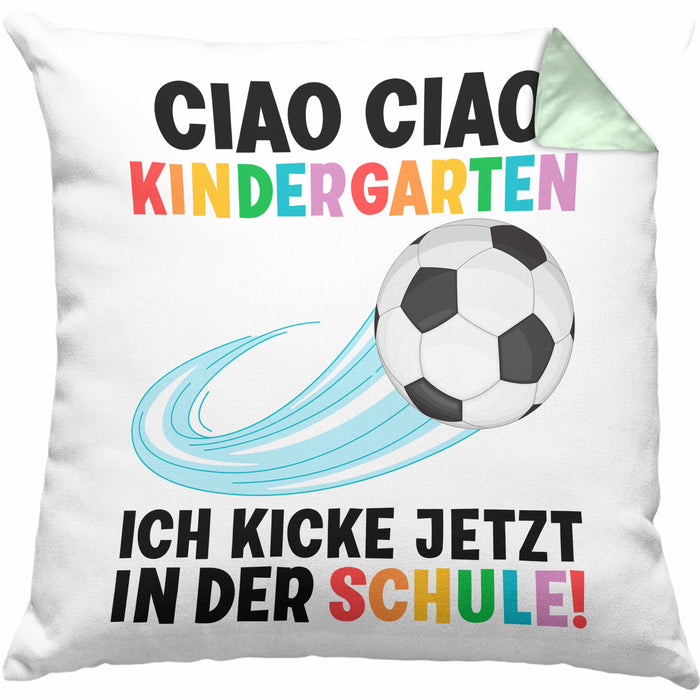 Einschulung Junge Fußball Schulkind Geschenk für Schultüte Füllung Kissen mit Füllung 40x40 Schulstart 1. Schultag Schuleinführung Schulanfang Geschenkidee 2024 (Grau) Grün Trendation