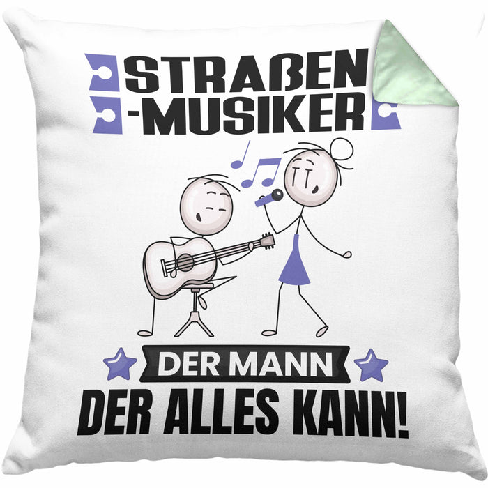 Straßenmusiker Kissen mit Füllung 40x40 Geschenk für Straßenmusiker Der Mann Der Alles Kann Geschenkidee zum Geburtstag (Grau) Grün Trendation