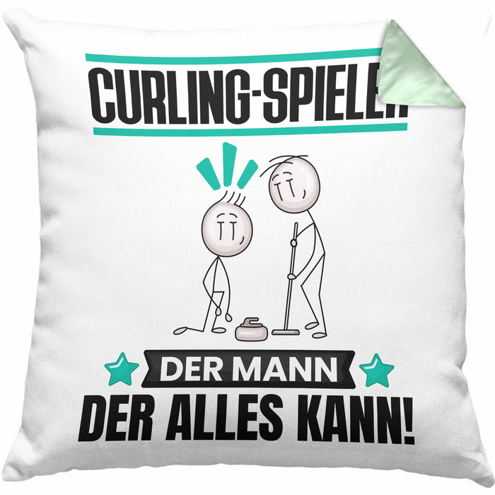 Curling-Spieler Kissen mit Füllung 40x40 Geschenk für Curling-Spieler Der Mann Der Alles Kann Geschenkidee zum Geburtstag (Grau) Grün Trendation