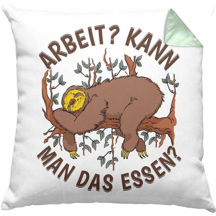 Faultier Kissen mit Füllung 40x40 Geschenk Faullenzer Arbeit Kann Man Das Essen Freundin Geschenkidee (Grau) Grün Trendation