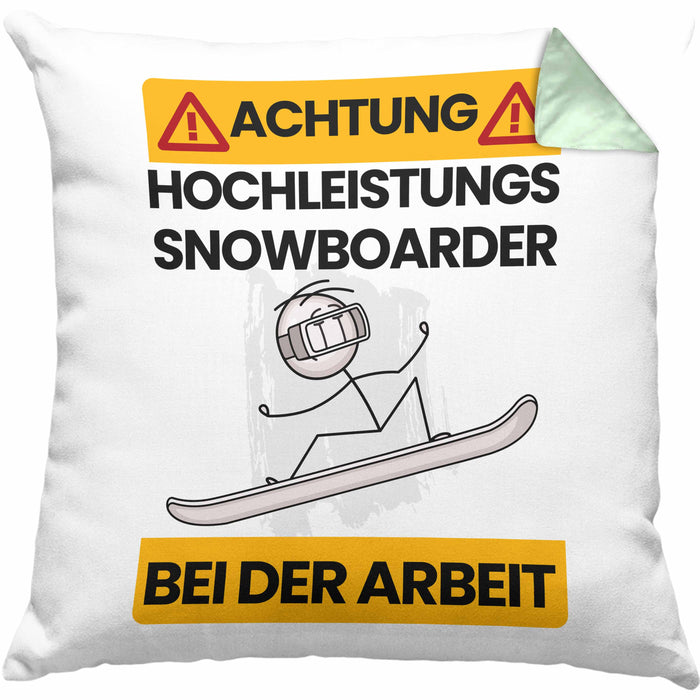 Snowboarder Kissen mit Füllung 40x40 Geschenk Lustiger Spruch Geschenkidee für Snowboarder Achtung Hochleistungs Snowboarder Bei Der Arbeit (Grau) Grün Trendation