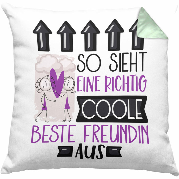 Beste Freundin Geschenk Kissen mit Füllung 40x40 Lustig Geschenkidee für Beste Freundin Geburtstag So Sieht Eine Richtig Coole Beste Freundin Aus Frauen Spruch BFF (Grau) Grün Trendation
