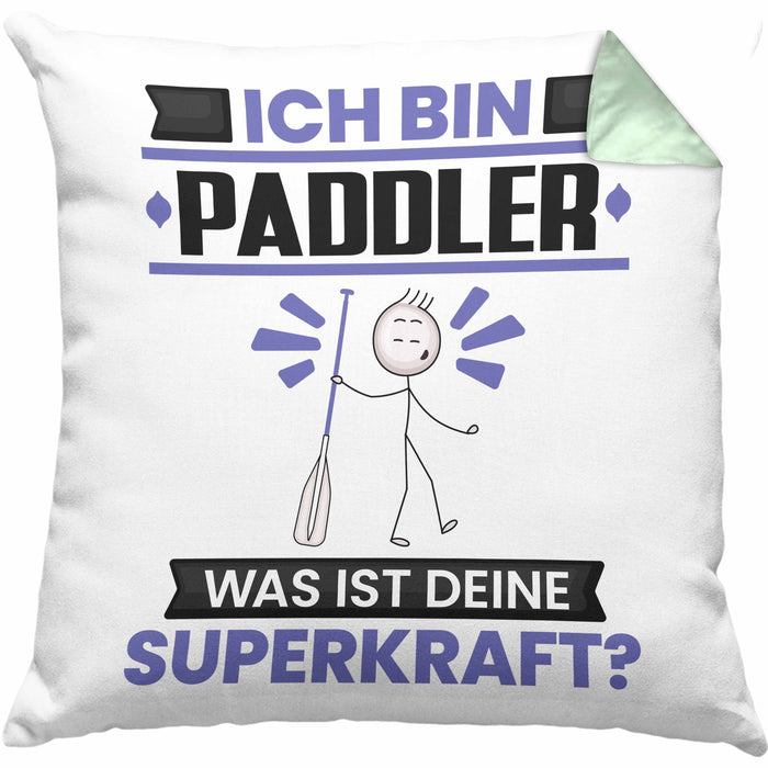 Paddler Kissen mit Füllung 40x40 Geschenk für Paddler Geburtstag Lustiger Spruch Was Ist Deine Superkraft (Grau) Grün Trendation