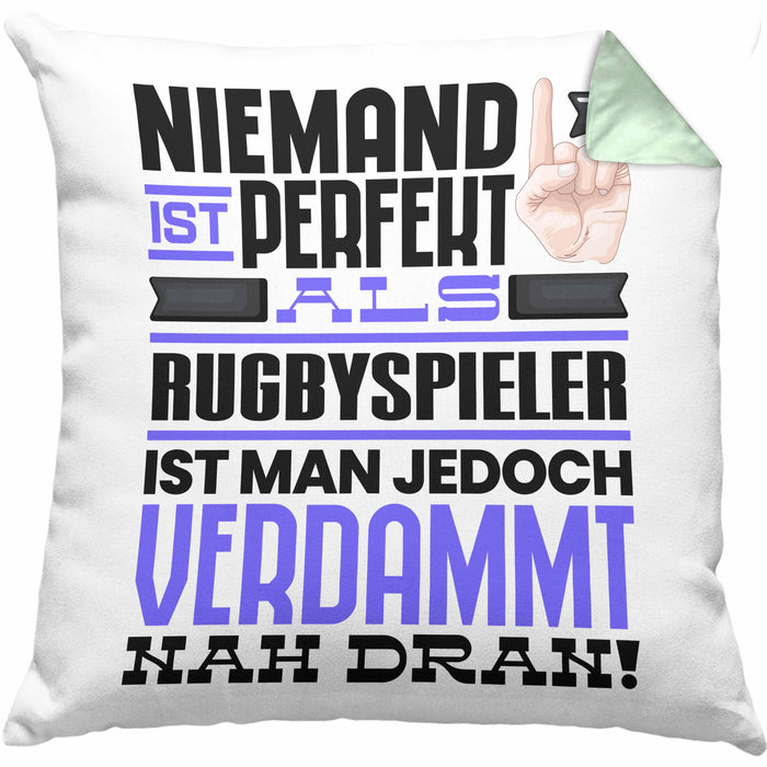 Rugbyspieler Geschenk Kissen mit Füllung 40x40 Lustige Geschenkidee für Rugbyspieler Geburtstag Niemand Ist Perfekt Aber Als Rugbyspieler Ist Man Nah Dran (Grau) Grün Trendation