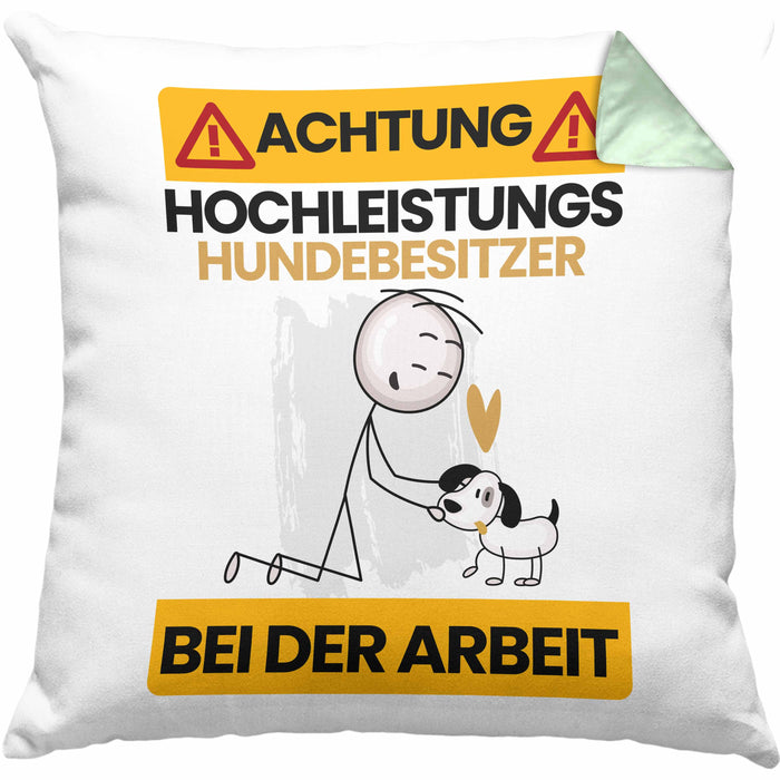 Hundebesitzer Kissen mit Füllung 40x40 Geschenk Lustiger Spruch Geschenkidee für Hundebesitzer Achtung Hochleistungs Hundebesitzer Bei Der Arbeit (Grau) Grün Trendation