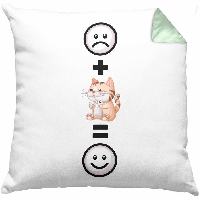 Katze Kissen mit Füllung 40x40 Geschenkidee für Katzenmama Katzenbesitzerin Geburtstag Lustiges Geschenk :( + Katze = :) (Grau) Grün Trendation
