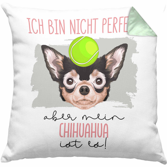 Chihuahua Besitzer Kissen mit Füllung 40x40 Geschenk Lustiger Spruch Geschenkidee Besitzerin Ich Bin Nicht toll Aber Mein Chihuahua Ist Es (Grau) Grün Trendation