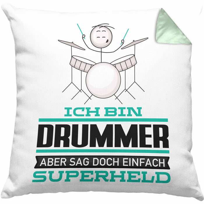 Drummer Geschenk Kissen mit Füllung 40x40 Ich Bin Drummer Aber Sag Doch Einfach Superheld Lustige Geschenkdiee für Drummer (Grau) Grün Trendation