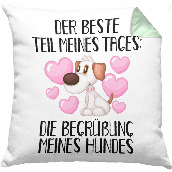 Hundebesitzer Kissen mit Füllung 40x40 Geschenk Bester Teil Des Tages Die Begrüßung Meines Hundes Geschenkidee Hunde Mama Frauchen Herrchen (Grau) Grün Trendation