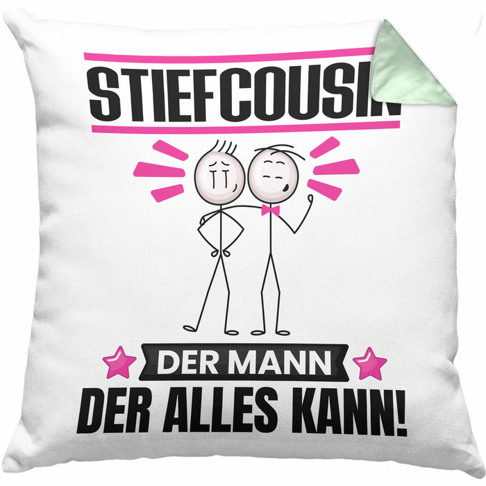 Stiefcousin Kissen mit Füllung 40x40 Geschenk für Stiefcousin Der Mann Der Alles Kann Geschenkidee zum Geburtstag (Grau) Grün Trendation