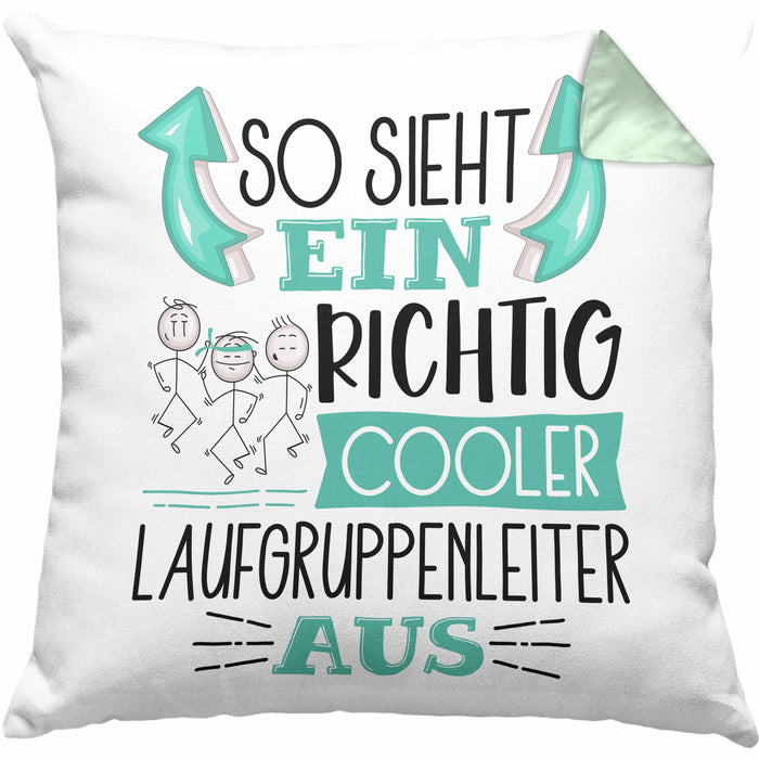 So Sieht Ein Richtig Cooler Laufgruppenleiter Aus Geschenk Kissen mit Füllung 40x40 Lustiger Spruch Geschenkidee (Grau) Grün Trendation