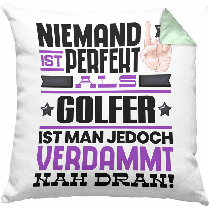 Golfer Geschenk Kissen mit Füllung 40x40 Lustige Geschenkidee für Golfer Geburtstag Niemand Ist Perfekt Aber Als Golfer Ist Man Nah Dran (Grau) Grün Trendation