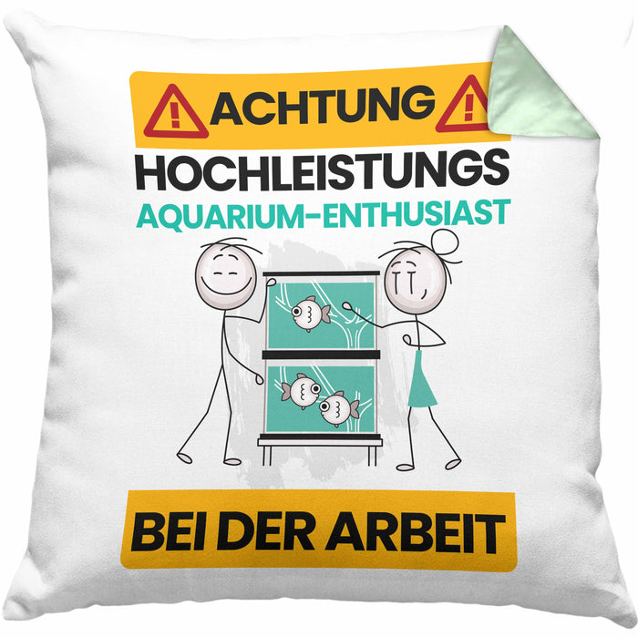 Aquarium-Enthusiast Kissen mit Füllung 40x40 Geschenk Lustiger Spruch Geschenkidee für Aquarium-Enthusiast Achtung Hochleistungs Aquarium-Enthusiast Bei Der Arbeit (Grau) Grün Trendation