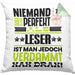 Leser Geschenk Kissen mit Füllung 40x40 Lustige Geschenkidee für Leser Geburtstag Niemand Ist Perfekt Aber Als Leser Ist Man Nah Dran (Grau) Grün Trendation