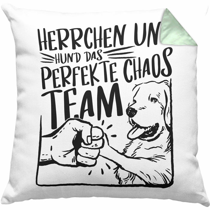 Herrchen Und Hund Das Perfekte Choas Team Kissen mit Füllung 40x40 Geschenk für Hundebesitzer Geschenkidee (Grau) Grün Trendation