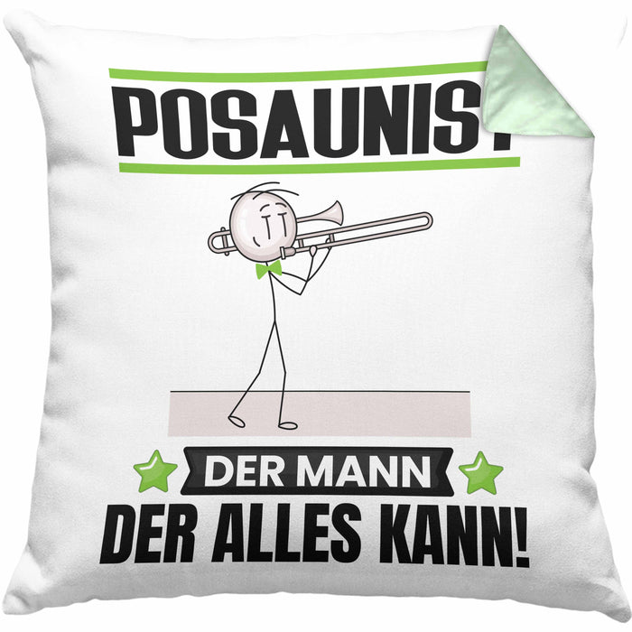 Posaunist Kissen mit Füllung 40x40 Geschenk für Posaunist Der Mann Der Alles Kann Geschenkidee zum Geburtstag (Grau) Grün Trendation