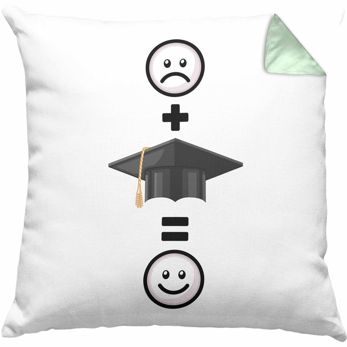 Abschluss Kissen mit Füllung 40x40 Geschenk für Bestandene Prüfung Abitur Bacherlor Master Lustige Geschenkidee :( + Abschluss = :) Geburtstag (Grau) Grün Trendation