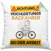 Radfahrer Kissen mit Füllung 40x40 Geschenk Lustiger Spruch Geschenkidee für Radfahrer Achtung Hochleistungs Radfahrer Bei Der Arbeit (Grau) Grün Trendation