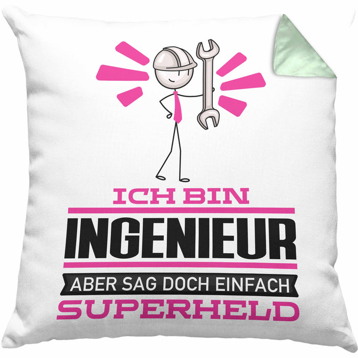 Ingenieur Geschenk Kissen mit Füllung 40x40 Ich Bin Ingenieur Aber Sag Doch Einfach Superheld Lustige Geschenkdiee für Ingenieur (Grau) Grün Trendation