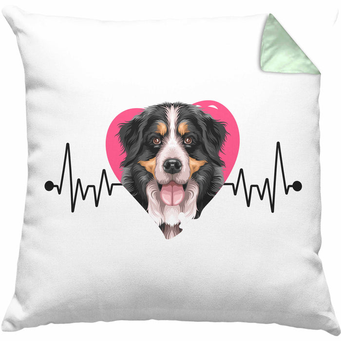Berner Sennen Besitzer Kissen mit Füllung 40x40 Geschenk Lustiger Spruch Geschenkidee Herzschlag Berner Sennen (Grau) Grün Trendation