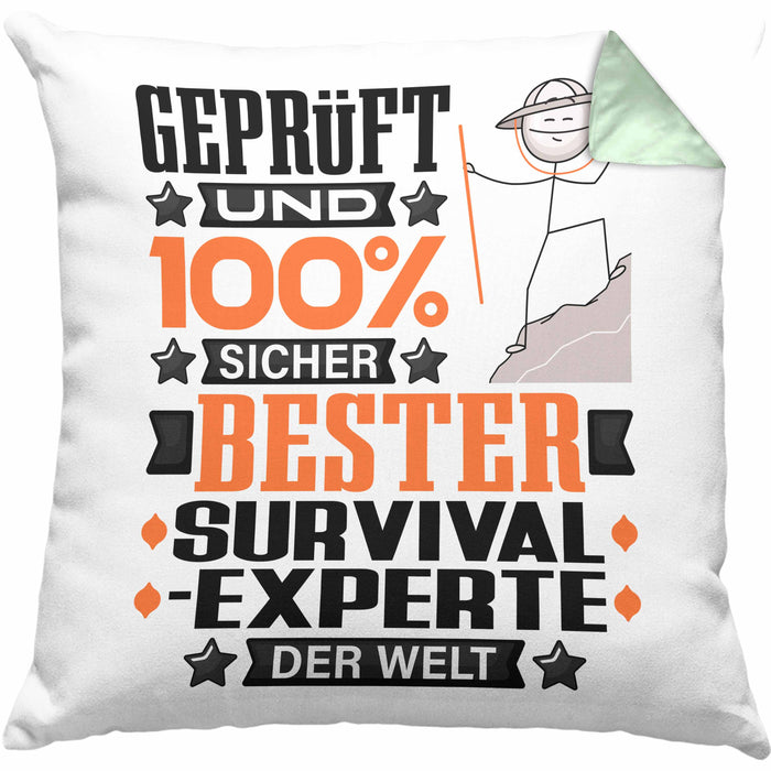 Survival-Experte Geschenk Lustiger Spruch für Survival-Experte Geschenkidee Bester Survival-Experte Der WeltKissen mit Füllung 40x40 (Grau) Grün Trendation