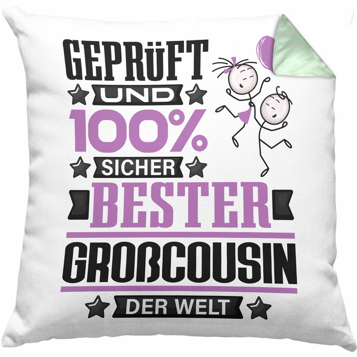 Großcousin Geschenk Lustiger Spruch für Großcousin Geschenkidee Bester Großcousin Der WeltKissen mit Füllung 40x40 (Grau) Grün Trendation