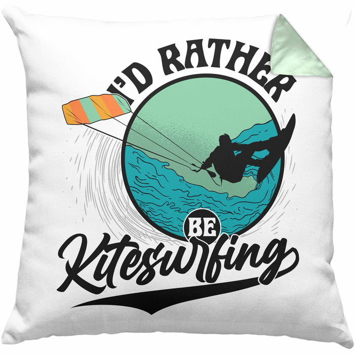 Kitesurfing Kissen mit Füllung 40x40 Geschenk für Kitesurfer Geschenkidee I'd Rather Be Kitesurfing (Grau) Grün Trendation