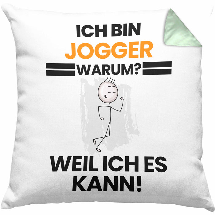 Jogger Geschenk Kissen mit Füllung 40x40 Lustiger Spruch Ich Bin Jogger Warum Weil Ich Es Kann Geschenkidee Bester Jogger Geburtstag (Grau) Grün Trendation