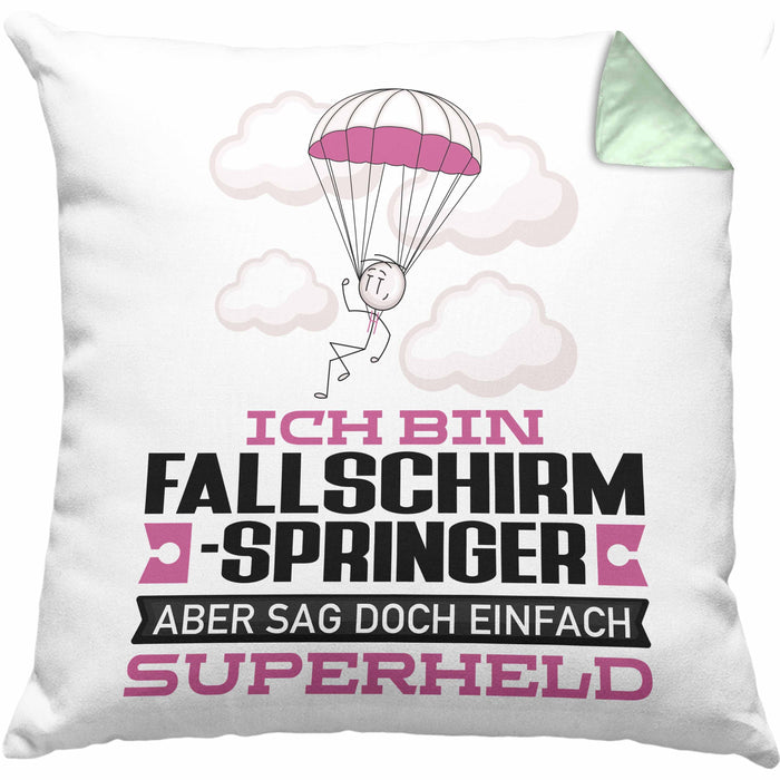 Fallschirmspringer Geschenk Kissen mit Füllung 40x40 Ich Bin Fallschirmspringer Aber Sag Doch Einfach Superheld Lustige Geschenkdiee für Fallschirmspringer (Grau) Grün Trendation