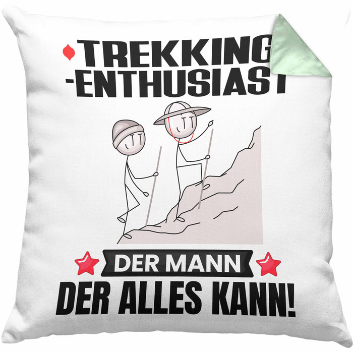 Trekking-Enthusiast Kissen mit Füllung 40x40 Geschenk für Trekking-Enthusiast Der Mann Der Alles Kann Geschenkidee zum Geburtstag (Grau) Grün Trendation