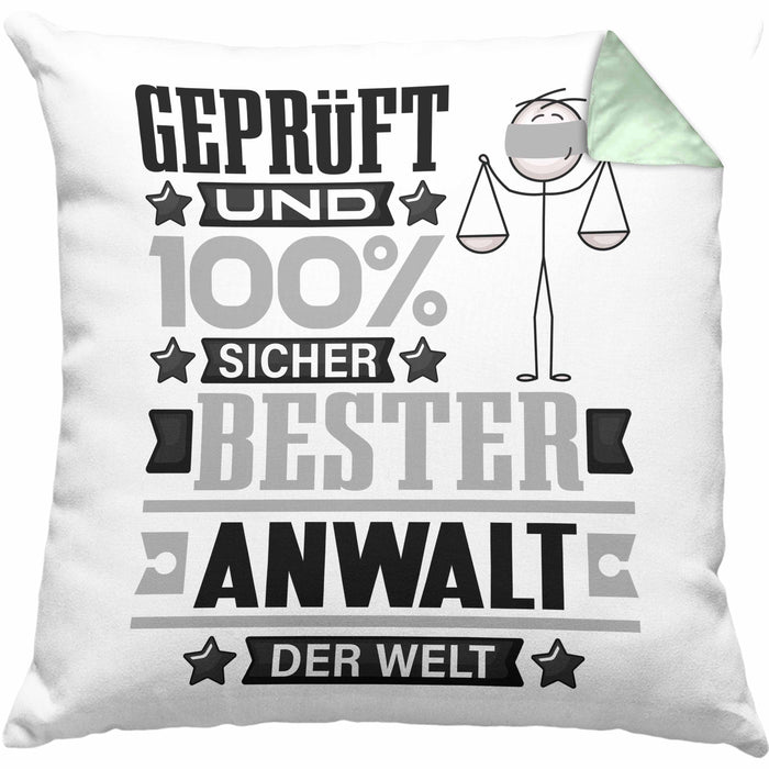 Anwalt Geschenk Lustiger Spruch für Anwalt Geschenkidee Bester Anwalt Der WeltKissen mit Füllung 40x40 (Grau) Grün Trendation