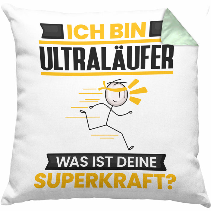 Ultraläufer Kissen mit Füllung 40x40 Geschenk für Ultraläufer Geburtstag Lustiger Spruch Was Ist Deine Superkraft (Grau) Grün Trendation