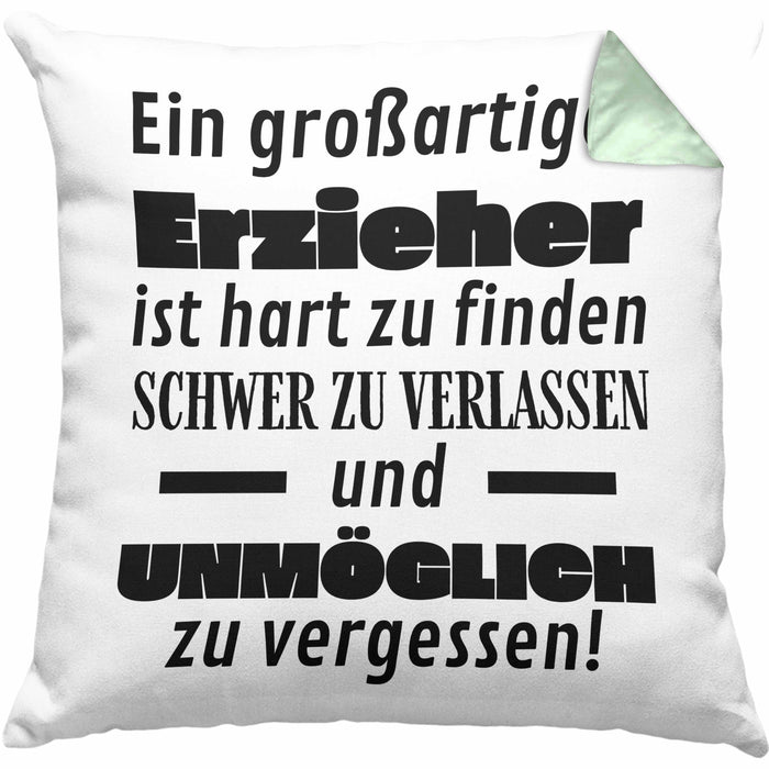 Erzieher Abschied Geschenk Kissen mit Füllung 40x40 Abschiedsgeschenk für Erzieher Hart Zu Finden Schwer Zu Verlassen (Grau) Grün Trendation