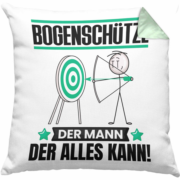 Bogenschütze Kissen mit Füllung 40x40 Geschenk für Bogenschütze Der Mann Der Alles Kann Geschenkidee zum Geburtstag (Grau) Grün Trendation