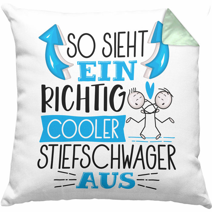 So Sieht Ein Richtig Cooler Stiefschwager Aus Geschenk Kissen mit Füllung 40x40 Lustiger Spruch Geschenkidee (Grau) Grün Trendation