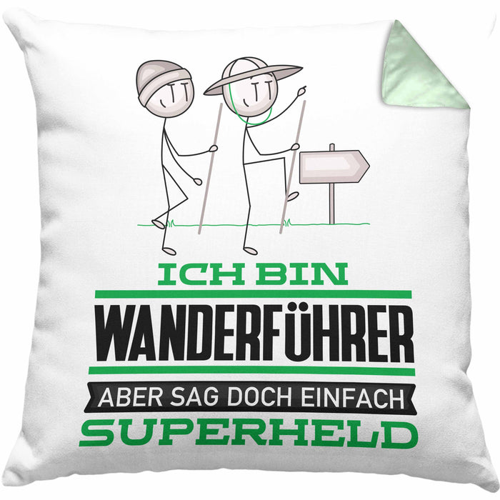 Wanderführer Geschenk Kissen mit Füllung 40x40 Ich Bin Wanderführer Aber Sag Doch Einfach Superheld Lustige Geschenkdiee für Wanderführer (Grau) Grün Trendation