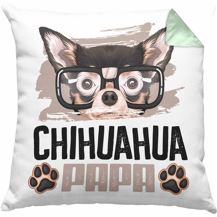 Chihuahua Papa Besitzer Kissen mit Füllung 40x40 Geschenk Lustiger Spruch Geschenkidee Chihuahua Liebhaber (Grau) Grün Trendation