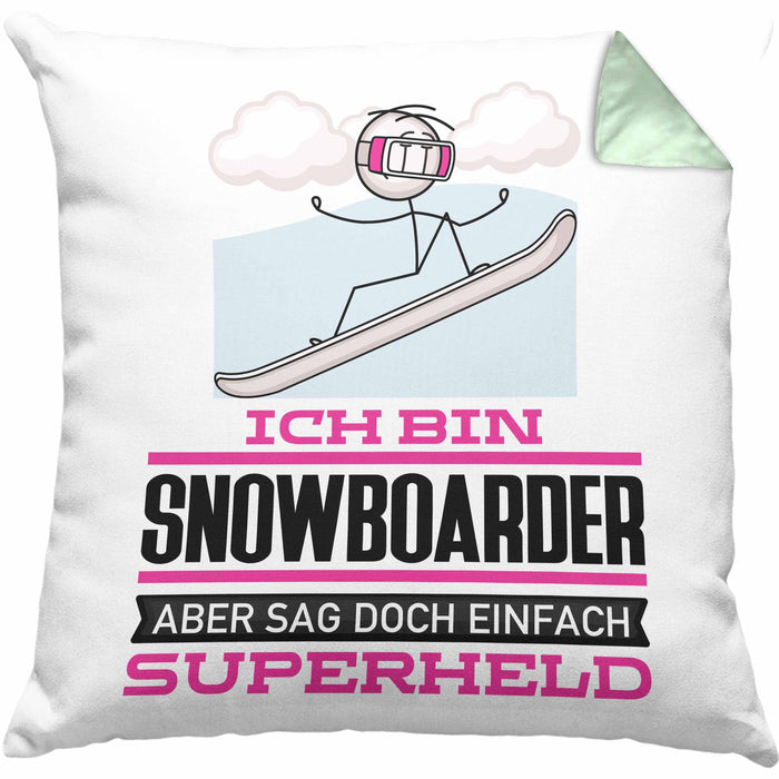 Snowboarder Geschenk Kissen mit Füllung 40x40 Ich Bin Snowboarder Aber Sag Doch Einfach Superheld Lustige Geschenkdiee für Snowboarder (Grau) Grün Trendation