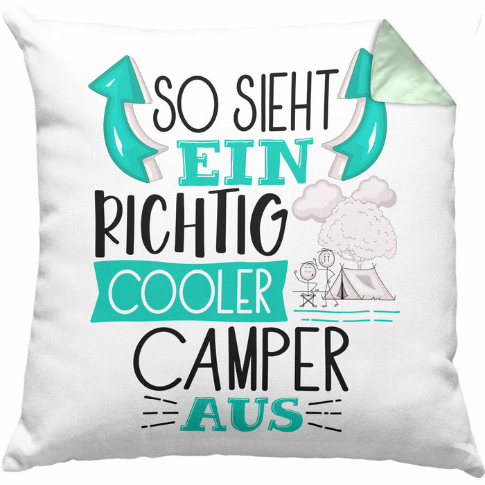 So Sieht Ein Richtig Cooler Camper Aus Geschenk Kissen mit Füllung 40x40 Lustiger Spruch Geschenkidee (Grau) Grün Trendation