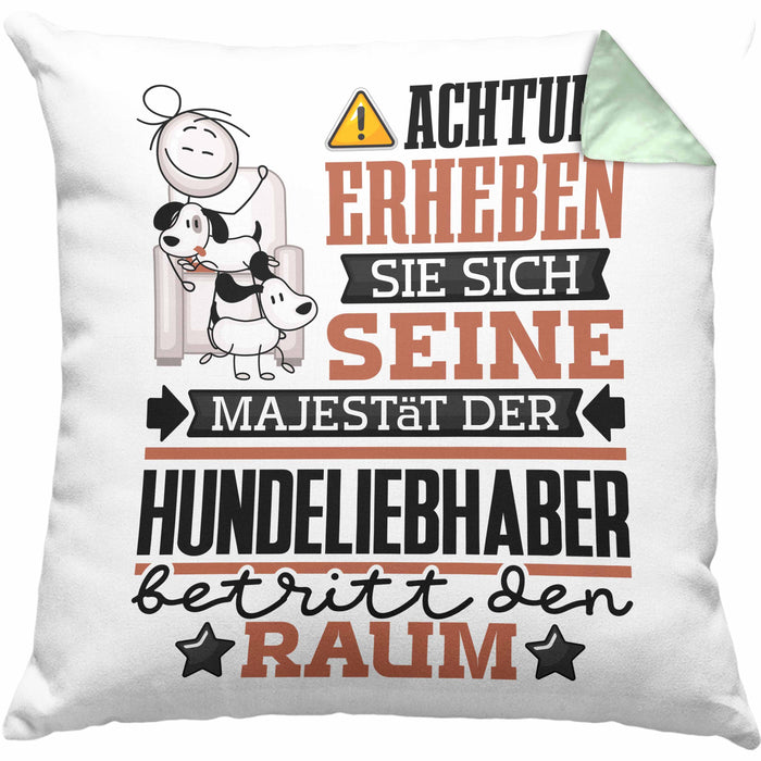 Hundeliebhaber Geschenk Kissen mit Füllung 40x40 Lustiger Spruch Erheben Sie Sich Der Hundeliebhaber Betritt den Raum (Grau) Grün Trendation