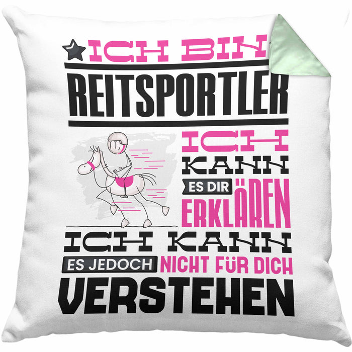 Reitsportler Geschenk Kaffee-Kissen mit Füllung 40x40 Geschenkidee für Reitsportler Ich Bin Reitsportler Ich Kann Es Dir Erklären Jedoch Nicht Für Dich Verstehen Spruch Lustig (Grau) Grün Trendation