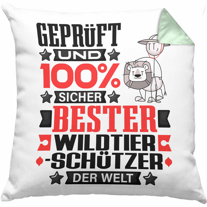 Wildtierschützer Geschenk Lustiger Spruch für Wildtierschützer Geschenkidee Bester Wildtierschützer Der WeltKissen mit Füllung 40x40 (Grau) Grün Trendation