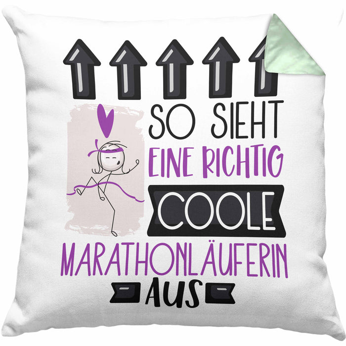 Marathonläuferin Geschenk Kissen mit Füllung 40x40 Lustig Geschenkidee für Marathonläuferin Geburtstag So Sieht Eine Richtig Coole Marathonläuferin Aus Frauen Spruch (Grau) Grün Trendation