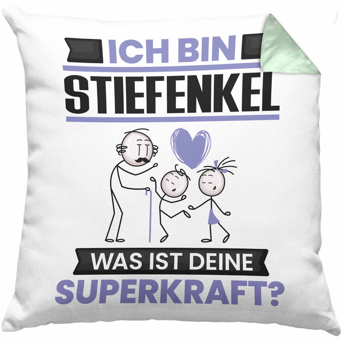 Stiefenkel Kissen mit Füllung 40x40 Geschenk für Stiefenkel Geburtstag Lustiger Spruch Was Ist Deine Superkraft (Grau) Grün Trendation