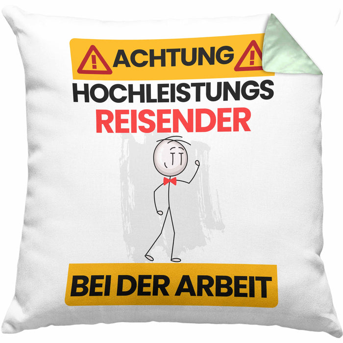 Reisender Kissen mit Füllung 40x40 Geschenk Lustiger Spruch Geschenkidee für Reisender Achtung Hochleistungs Reisender Bei Der Arbeit (Grau) Grün Trendation