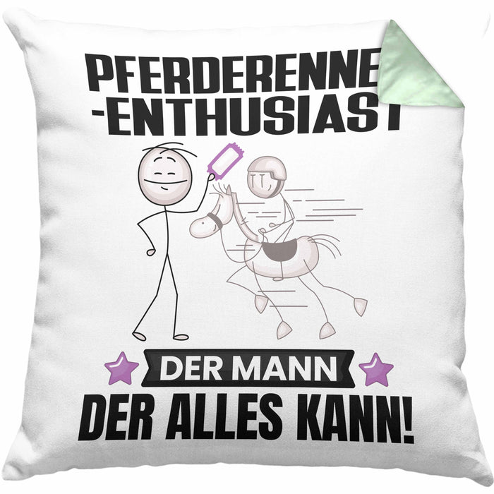 Pferderennen-Enthusiast Kissen mit Füllung 40x40 Geschenk für Pferderennen-Enthusiast Der Mann Der Alles Kann Geschenkidee zum Geburtstag (Grau) Grün Trendation